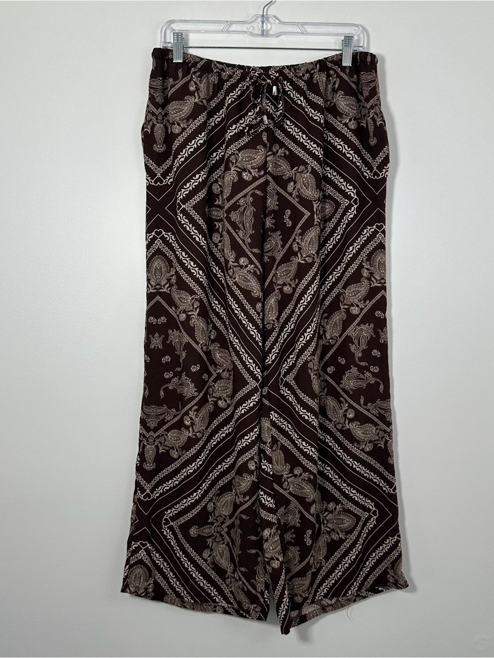 Dotti Women’s Brown Paisley Wide Leg Pull-On Pants Size M Boho Palazzo